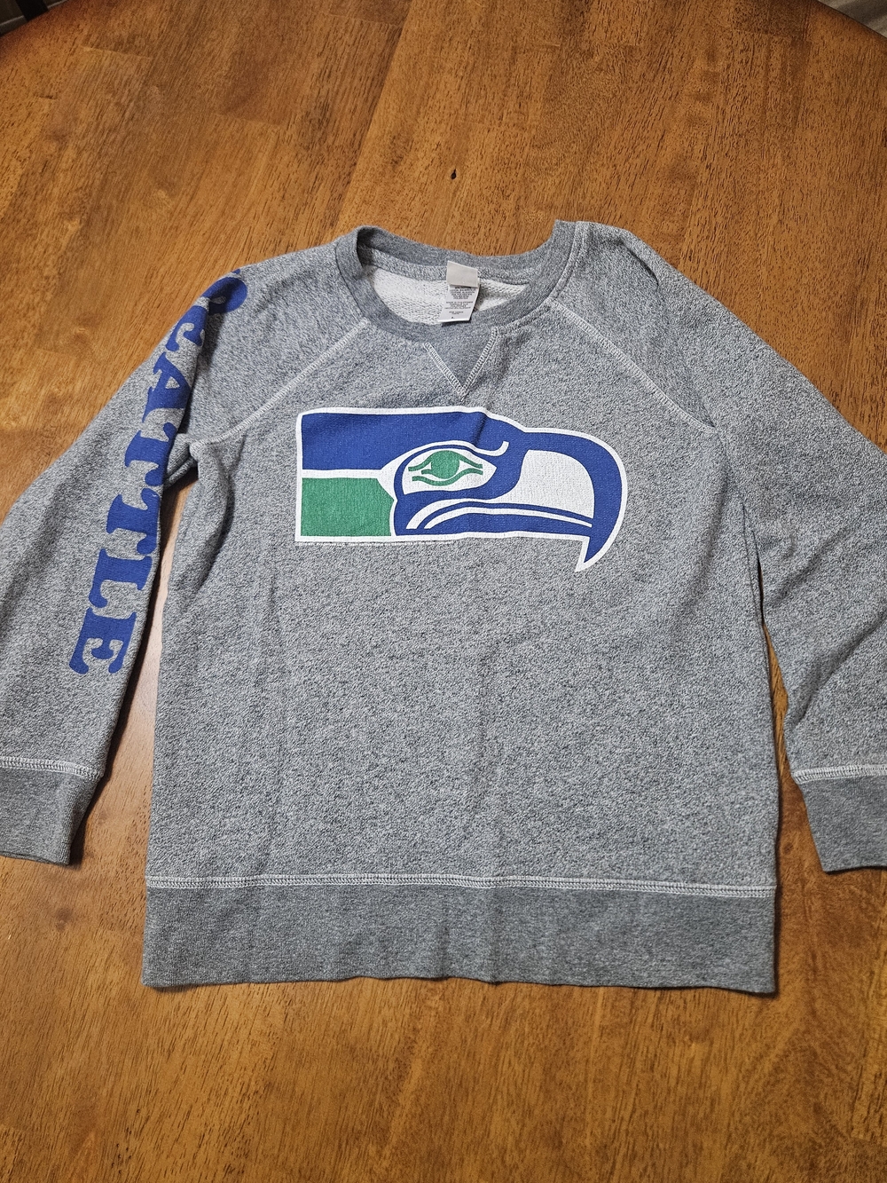 Junk Food Clothing Gray Seattle Seahawks Crewneck with Blue & Green Logo